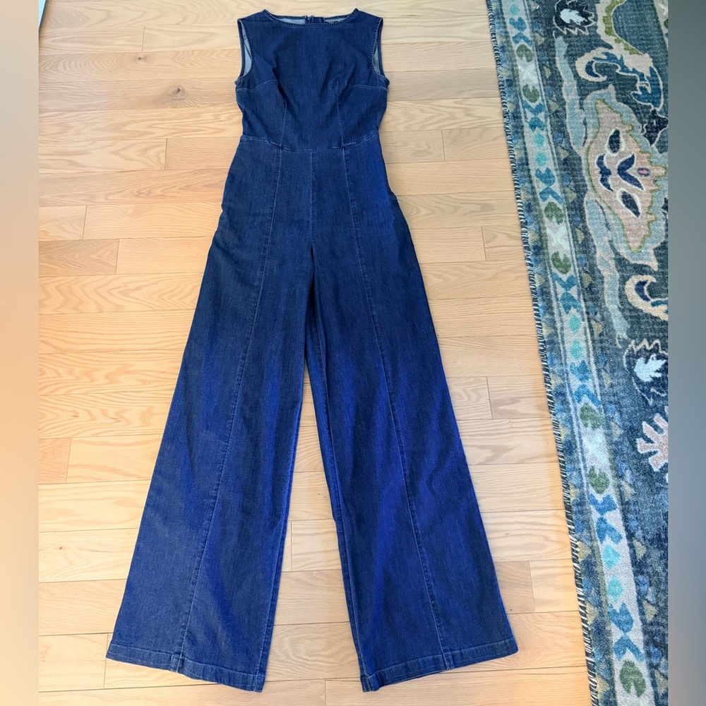 Mixed by Nasrin Boatneck Jumpsuit in Denim Blue XS Stretch Wide Leg $175 - Picture 6 of 11